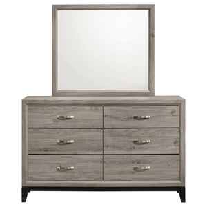 English Elm Sutter Taupe Panel Bedroom Set with Six Drawer Dresser and Wall Mounted Mirror B2777S00532