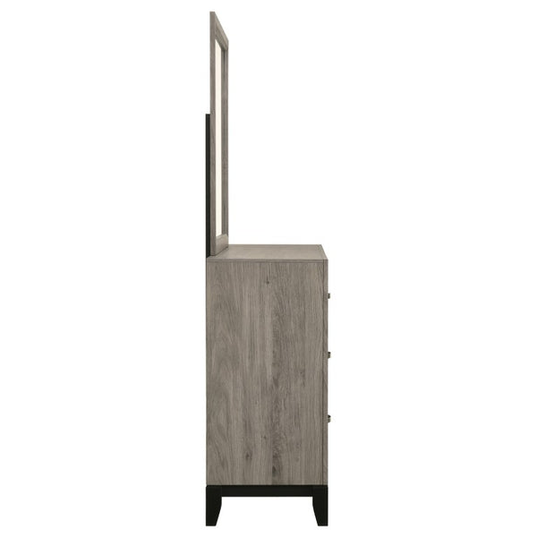 English Elm Sutter Taupe Panel Bedroom Set with Six Drawer Dresser and Wall Mounted Mirror B2777S00532