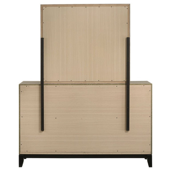 English Elm Sutter Taupe Panel Bedroom Set with Six Drawer Dresser and Wall Mounted Mirror B2777S00532