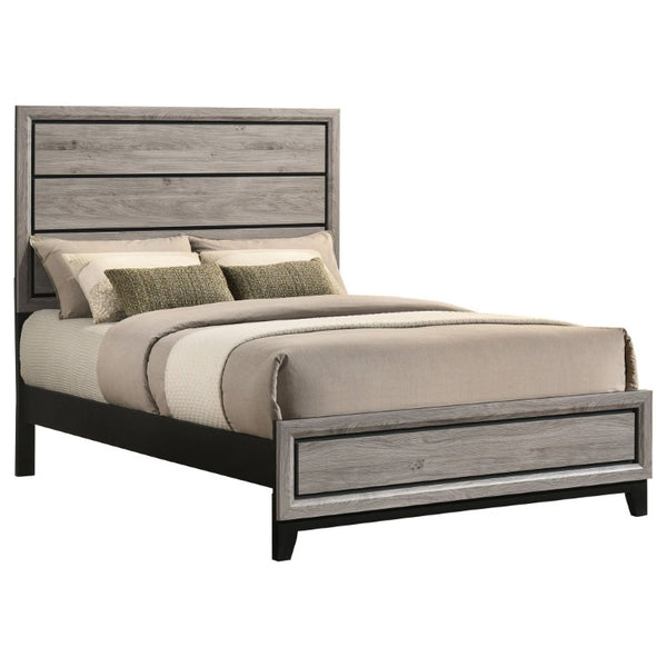 English Elm Sutter Taupe Panel Bedroom Set with Six Drawer Dresser and Wall Mounted Mirror B2777S00532