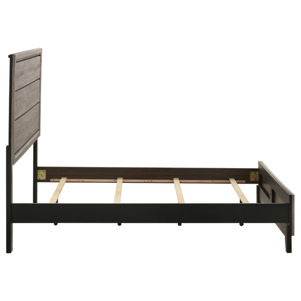 English Elm Sutter Taupe Panel Bedroom Set with Six Drawer Dresser and Wall Mounted Mirror B2777S00532