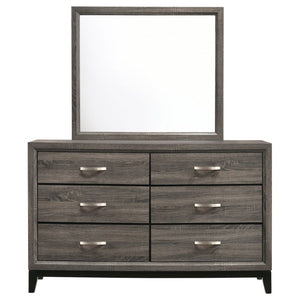 English Elm Sutter Grey Oak Panel Bed Set with Six Drawer Dresser for Modern Bedroom Suites B2777S00535