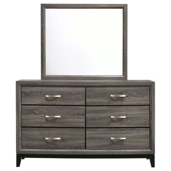 English Elm Sutter Grey Oak Panel Bed Set with Six Drawer Dresser for Modern Bedroom Suites B2777S00535