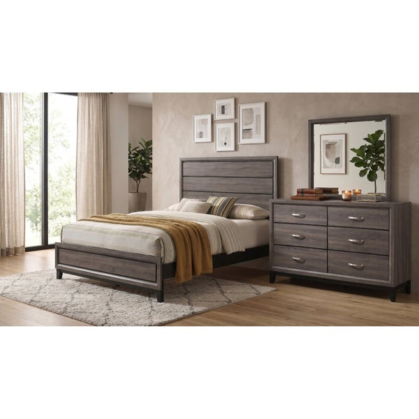 English Elm Sutter Grey Oak Panel Bed Set with Six Drawer Dresser for Modern Bedroom Suites B2777S00535