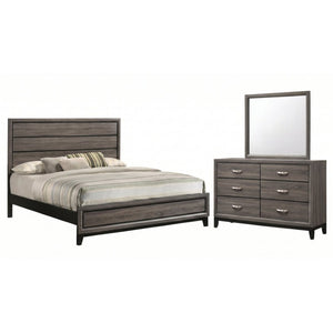 English Elm Sutter Grey Oak Panel Bed Set with Six Drawer Dresser for Modern Bedroom Suites B2777S00535