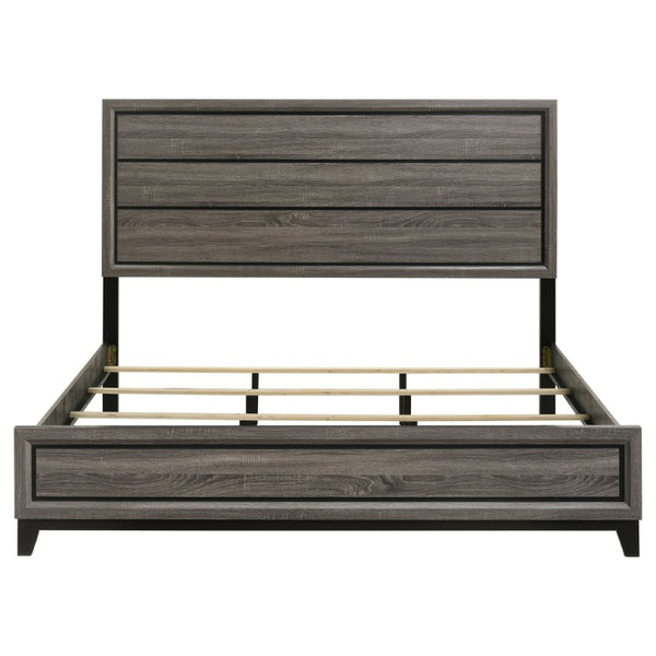 English Elm Sutter Grey Oak Panel Bed Set with Six Drawer Dresser for Modern Bedroom Suites B2777S00535