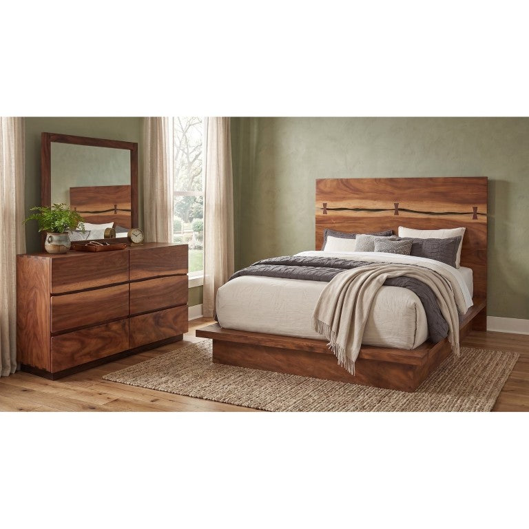English Elm Ashcombe Smokey Walnut Queen Bedroom Set with Split Headboard and Six Drawer Dresser B2777S00539