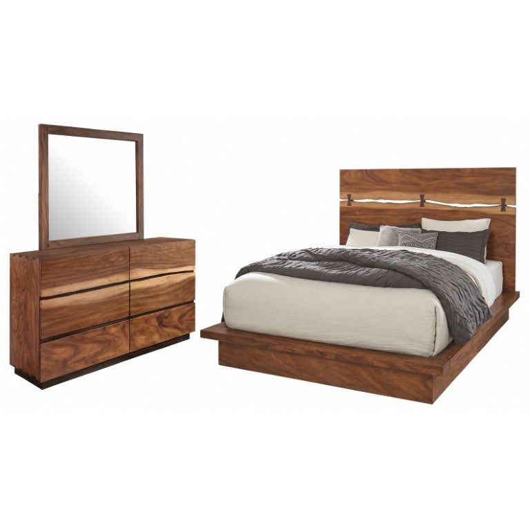 English Elm Ashcombe Smokey Walnut Queen Bedroom Set with Split Headboard and Six Drawer Dresser B2777S00539