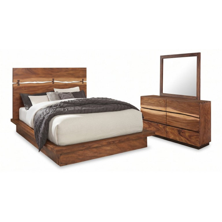 English Elm Ashcombe Smoky Walnut King Bedroom Set with Live Edge Headboard and Six Drawer Dresser B2777S00540