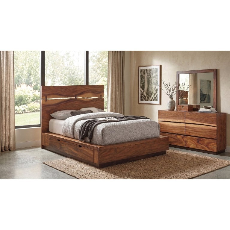 English Elm Ashcombe Smokey Walnut Queen Bedroom Set with Live Edge Bed and Six Drawer Dresser B2777S00541