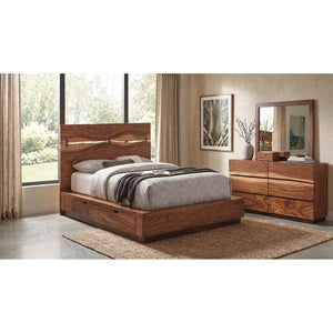 English Elm Ashcombe Smokey Walnut Queen Bedroom Set with Live Edge Bed and Six Drawer Dresser B2777S00541