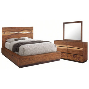 English Elm Ashcombe Smokey Walnut Queen Bedroom Set with Live Edge Bed and Six Drawer Dresser B2777S00541