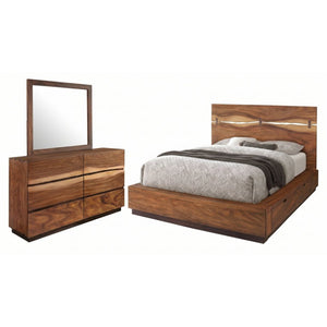 English Elm Ashcombe Smokey Walnut King Bedroom Set with Live Edge Headboard and Storage Bed B2777S00542