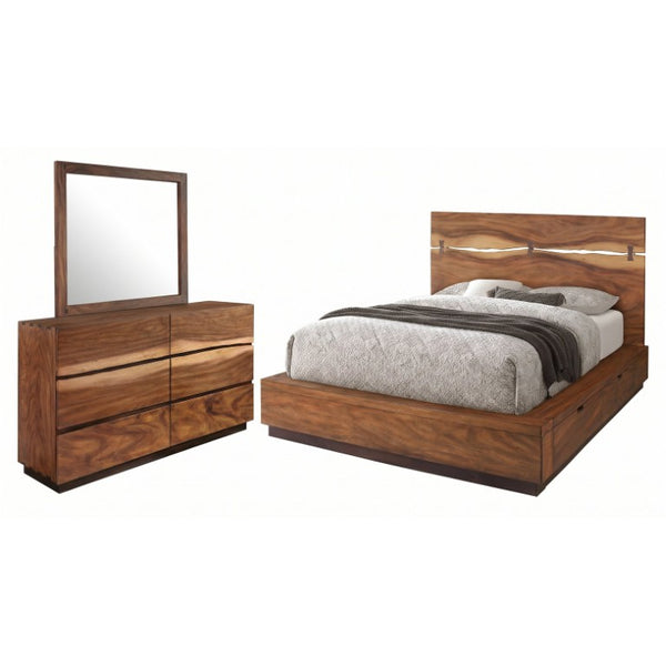 English Elm Ashcombe Smokey Walnut King Bedroom Set with Live Edge Headboard and Storage Bed B2777S00542