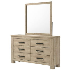 English Elm Cedarvale Farmhouse Bedroom Set with Plank Headboard Dresser and Weathered Oak Finish B2777S00548
