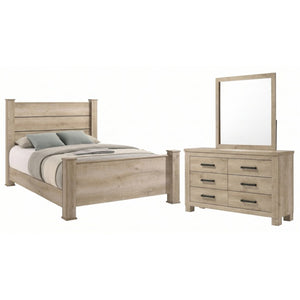 English Elm Cedarvale Farmhouse Bedroom Set with Plank Headboard Dresser and Weathered Oak Finish B2777S00548