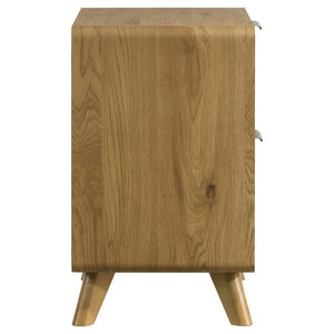 English Elm Beckett Queen Bedroom Set Mid-Century Oak Panel Bed with Reeded Drawers and Tapered Legs B2777S00561
