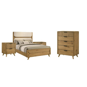 English Elm Beckett Queen Bedroom Set Mid-Century Oak Panel Bed with Reeded Drawers and Tapered Legs B2777S00561