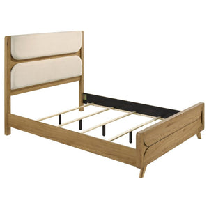 English Elm Beckett Queen Bedroom Set Mid-Century Oak Panel Bed with Reeded Drawers and Tapered Legs B2777S00561