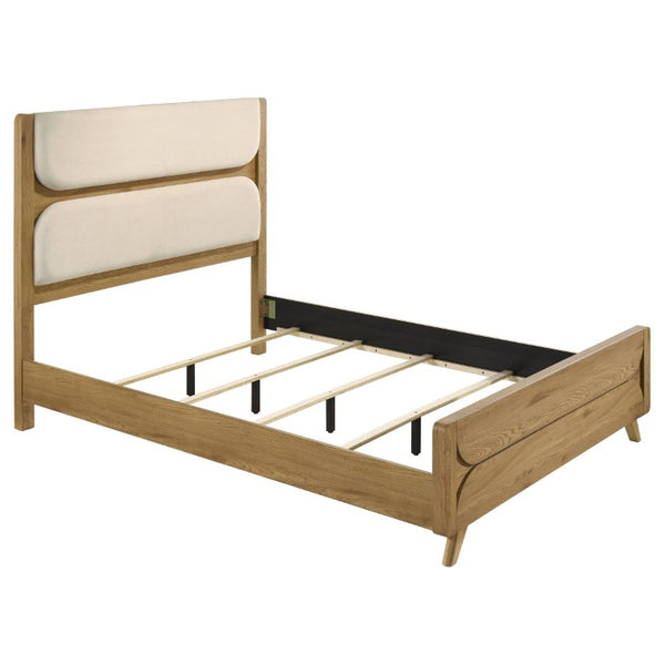 English Elm Beckett Queen Bedroom Set Mid-Century Oak Panel Bed with Reeded Drawers and Tapered Legs B2777S00561