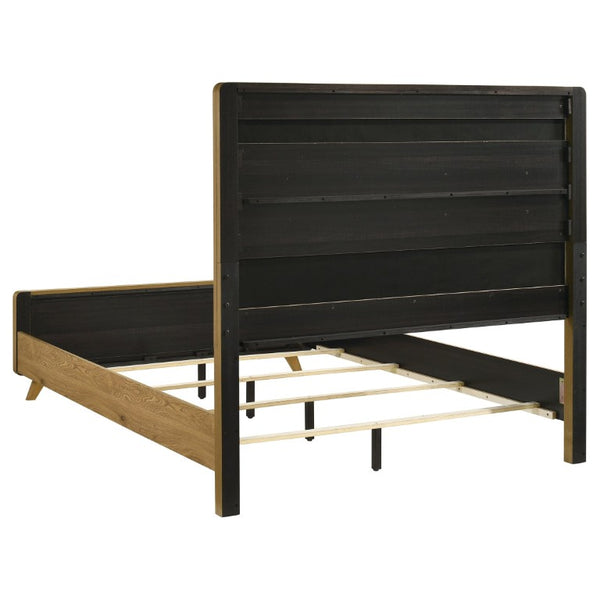 English Elm Beckett Queen Bedroom Set Mid-Century Oak Panel Bed with Reeded Drawers and Tapered Legs B2777S00561