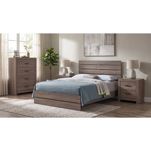 English Elm Barton Barrel Oak Queen Bedroom Set with Slatted Headboard and Bronze Hardware B2777S00563