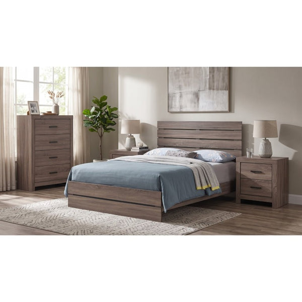 English Elm Barton Barrel Oak Queen Bedroom Set with Slatted Headboard and Bronze Hardware B2777S00563