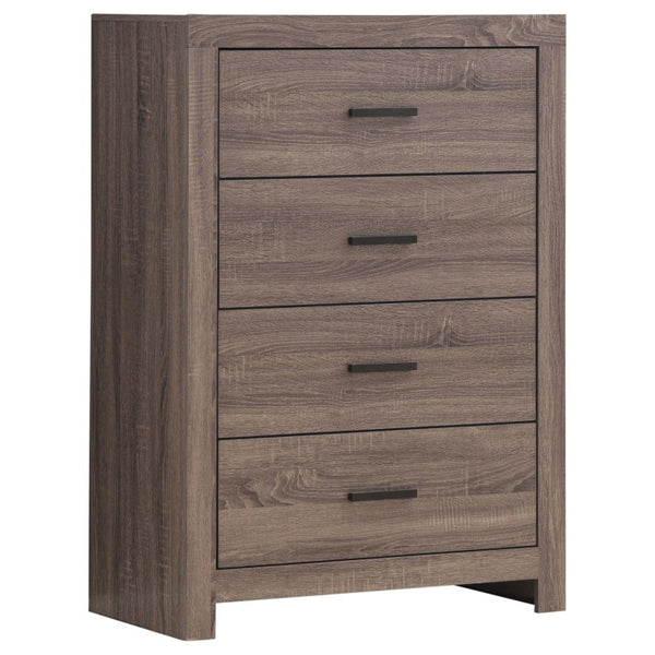 English Elm Barton Barrel Oak Queen Bedroom Set with Slatted Headboard and Bronze Hardware B2777S00563