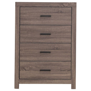 English Elm Barton Barrel Oak Queen Bedroom Set with Slatted Headboard and Bronze Hardware B2777S00563