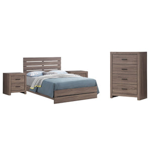 English Elm Barton Barrel Oak Queen Bedroom Set with Slatted Headboard and Bronze Hardware B2777S00563