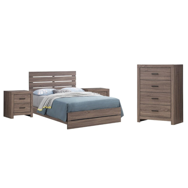 English Elm Barton Barrel Oak Queen Bedroom Set with Slatted Headboard and Bronze Hardware B2777S00563