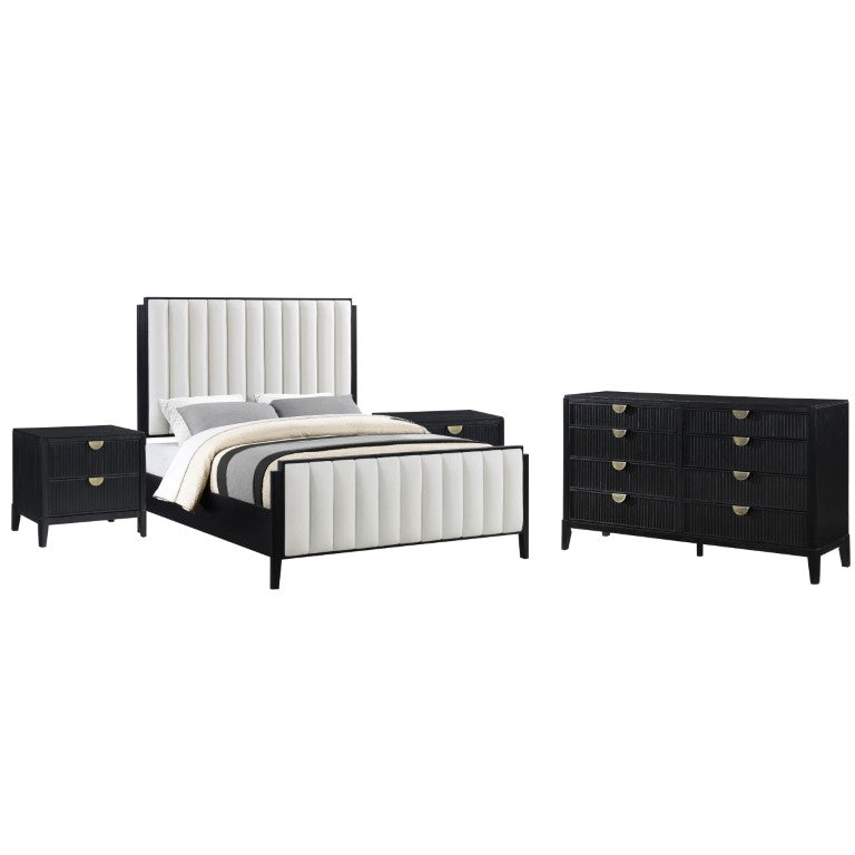 English Elm Berkeley Queen Bedroom Set with Channel Tufted Headboard and Fluted Oak Dresser B2777S00581
