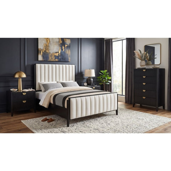 English Elm Berkeley Queen Bedroom Set with Channel Tufted Upholstery and Wire Brushed Oak Finish B2777S00582