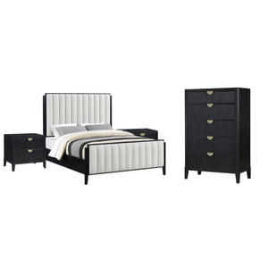 English Elm Berkeley Queen Bedroom Set with Channel Tufted Upholstery and Wire Brushed Oak Finish B2777S00582
