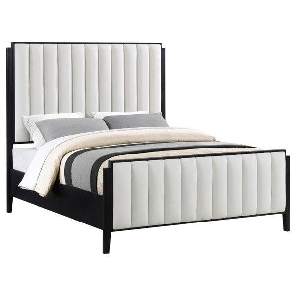 English Elm Berkeley Queen Bedroom Set with Channel Tufted Upholstery and Wire Brushed Oak Finish B2777S00582