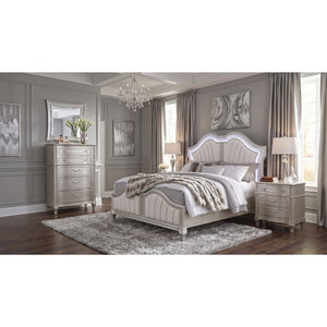 English Elm Emerson Queen Bedroom Set with LED Lighting Tufted Headboard and Silver Oak Finish B2777S00598