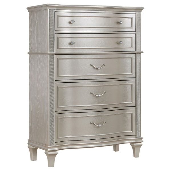 English Elm Emerson Queen Bedroom Set with LED Lighting Tufted Headboard and Silver Oak Finish B2777S00598