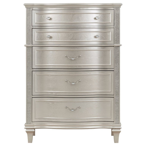 English Elm Emerson Queen Bedroom Set with LED Lighting Tufted Headboard and Silver Oak Finish B2777S00598