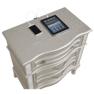 English Elm Emerson Queen Bedroom Set with LED Lighting Tufted Headboard and Silver Oak Finish B2777S00598