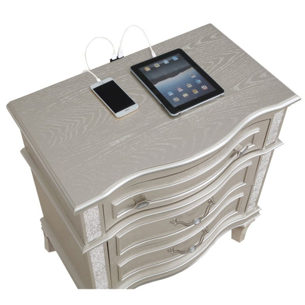 English Elm Emerson Queen Bedroom Set with LED Lighting Tufted Headboard and Silver Oak Finish B2777S00598