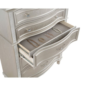 English Elm Emerson Queen Bedroom Set with LED Lighting Tufted Headboard and Silver Oak Finish B2777S00598