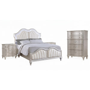 English Elm Emerson Queen Bedroom Set with LED Lighting Tufted Headboard and Silver Oak Finish B2777S00598