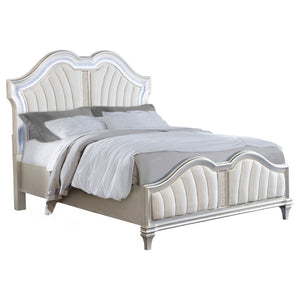 English Elm Emerson Queen Bedroom Set with LED Lighting Tufted Headboard and Silver Oak Finish B2777S00598