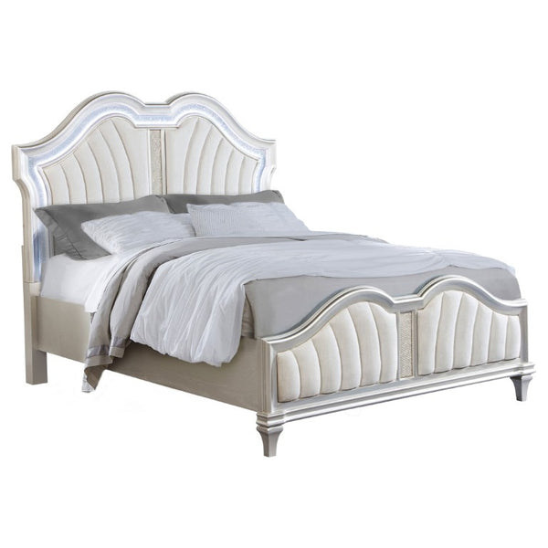 English Elm Emerson Queen Bedroom Set with LED Lighting Tufted Headboard and Silver Oak Finish B2777S00598