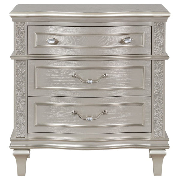 English Elm Emerson Queen Bedroom Set with LED Lighting Tufted Headboard and Silver Oak Finish B2777S00598