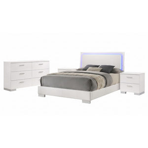 English Elm Zephyr Queen Bedroom Set with LED Headboard Gloss Lacquer Finish and Chrome Accents B2777S00599