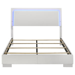 English Elm Zephyr Queen Bedroom Set with LED Headboard Gloss Lacquer Finish and Chrome Accents B2777S00599