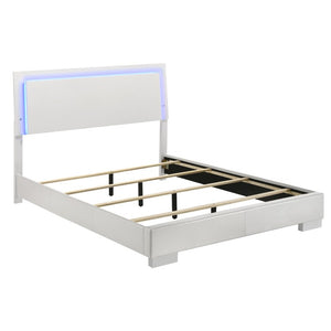 English Elm Zephyr Queen Bedroom Set with LED Lit Headboard Faux Leather Frame and Gloss Storage B2777S00600
