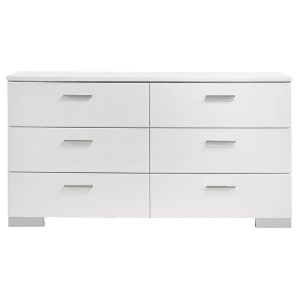 English Elm Zephyr Eastern King Bedroom Set with LED Lighting Faux Leather Gloss White Finish B2777S00601