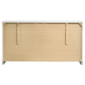 English Elm Zephyr Eastern King Bedroom Set with LED Lighting Faux Leather Gloss White Finish B2777S00601